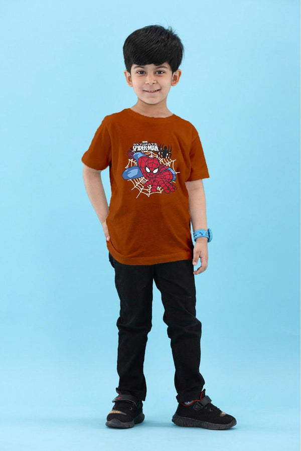 Brown T-Shirt for Boys with Spider Man Print