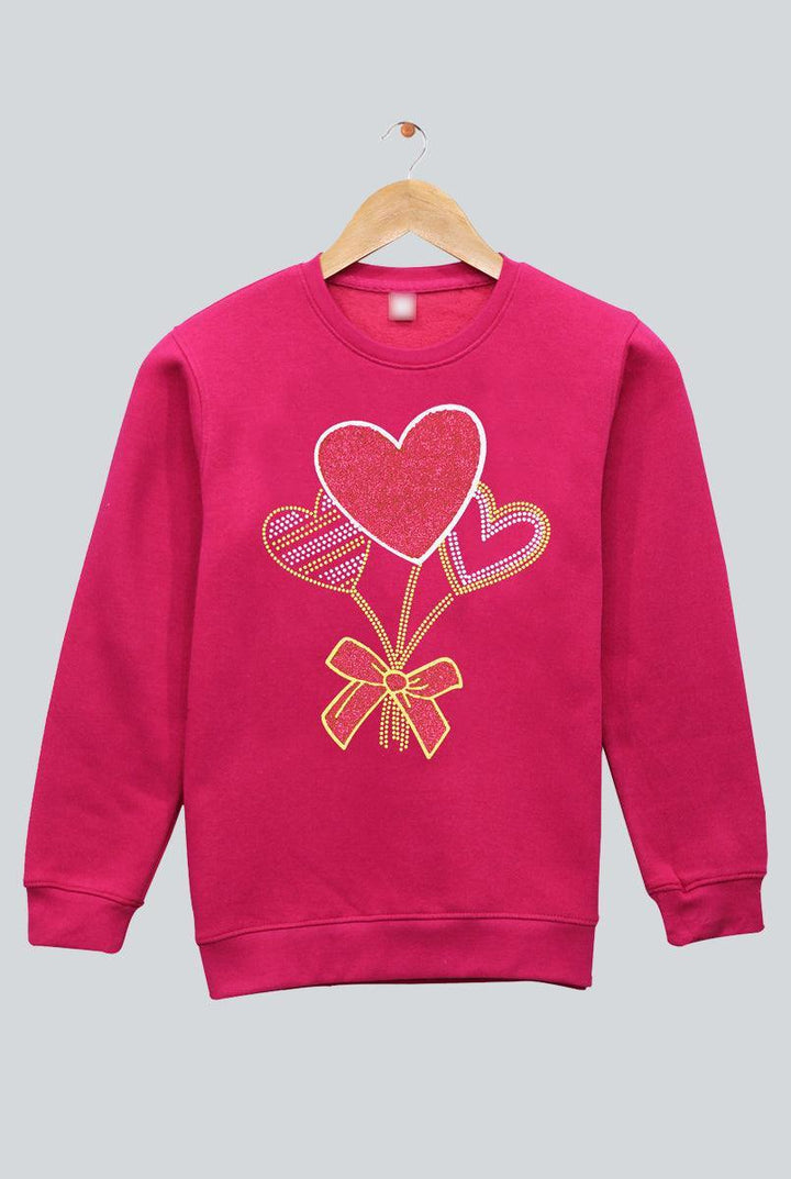Pink Printed Sweatshirt for Girls (Fleece) - IndusRobe