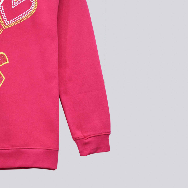 Pink Printed Sweatshirt for Girls (Fleece) - IndusRobe