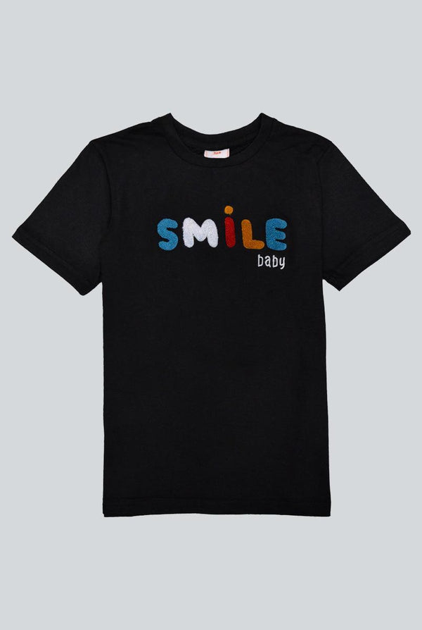 Black With Smile Baby Printed T- Shirt for Boys