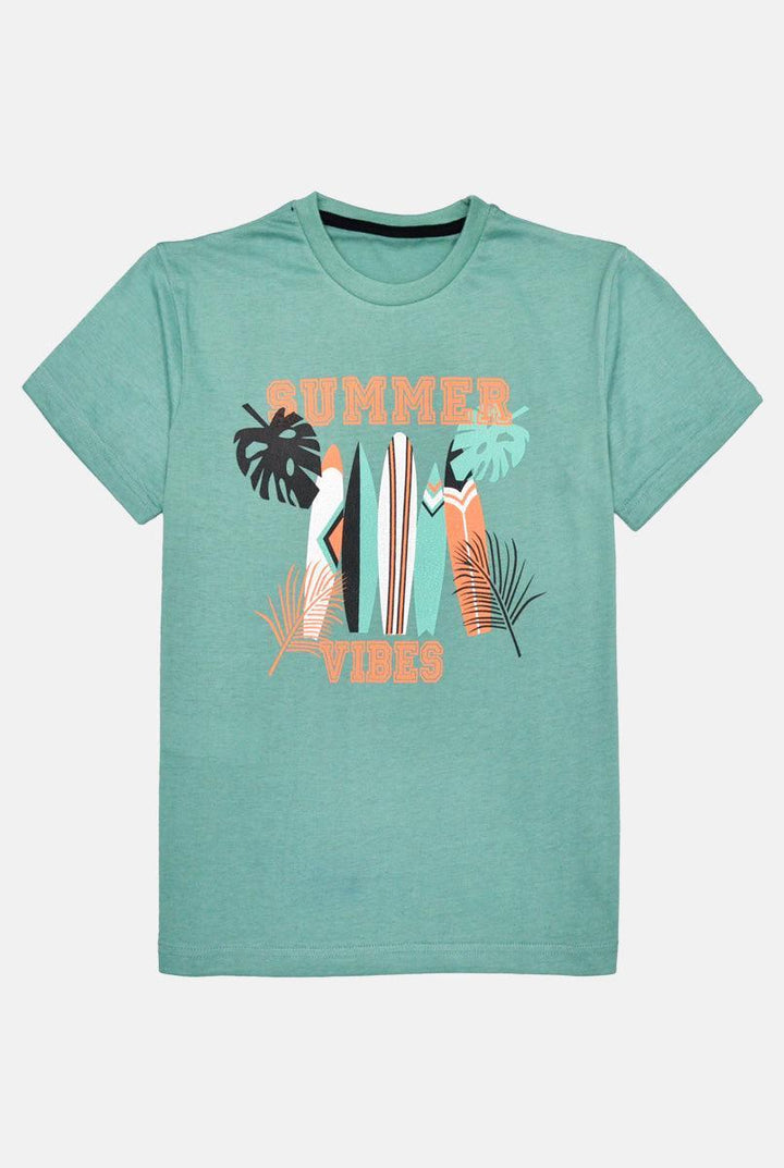 Sea Green Summer Vibes Printed T-Shirt for Boys