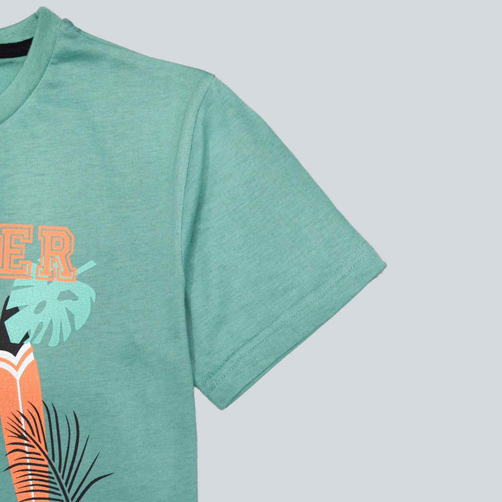 Sea Green Summer Vibes Printed T-Shirt for Boys - IndusRobe