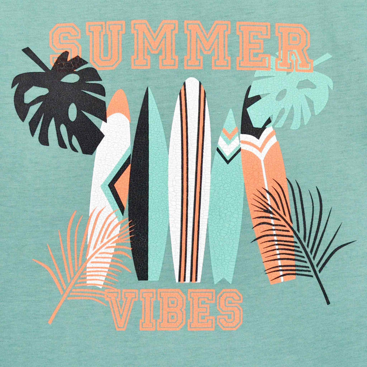 Sea Green Summer Vibes Printed T-Shirt for Boys - IndusRobe