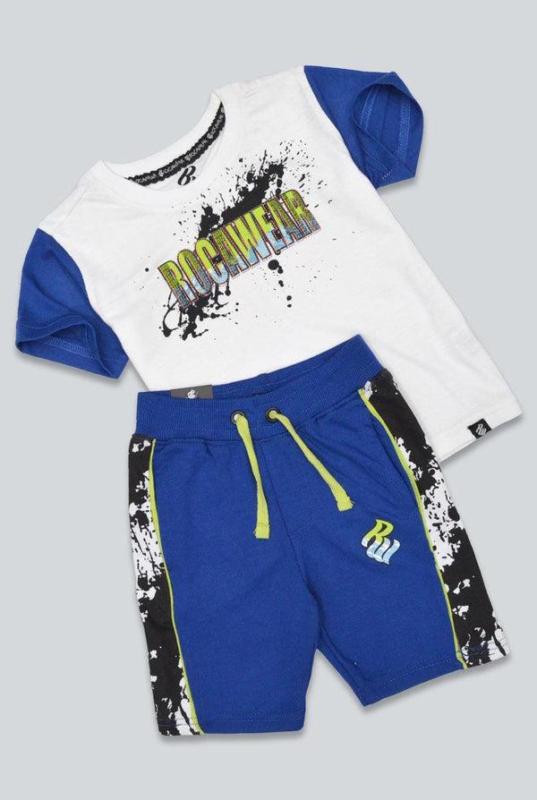 White & Blue Printed Summer Suit for Boys