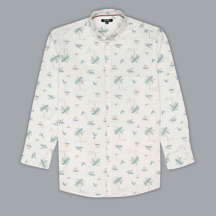 White Floral Shirt - Print Casual for Men - IndusRobe