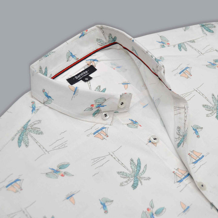 White Floral Shirt - Print Casual for Men - IndusRobe