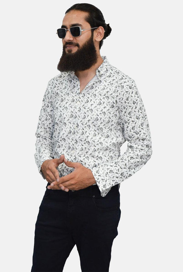White Printed Casual Shirt for Men