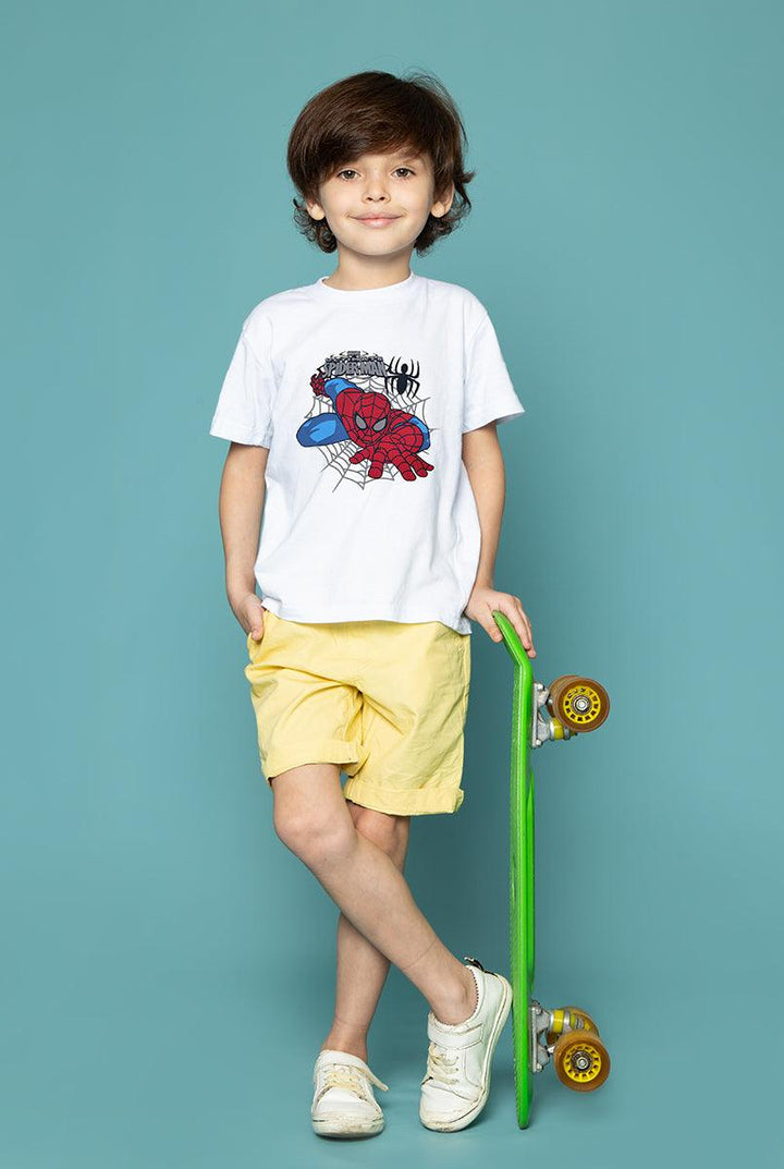 White T-Shirt for Boys with Spider Man Print
