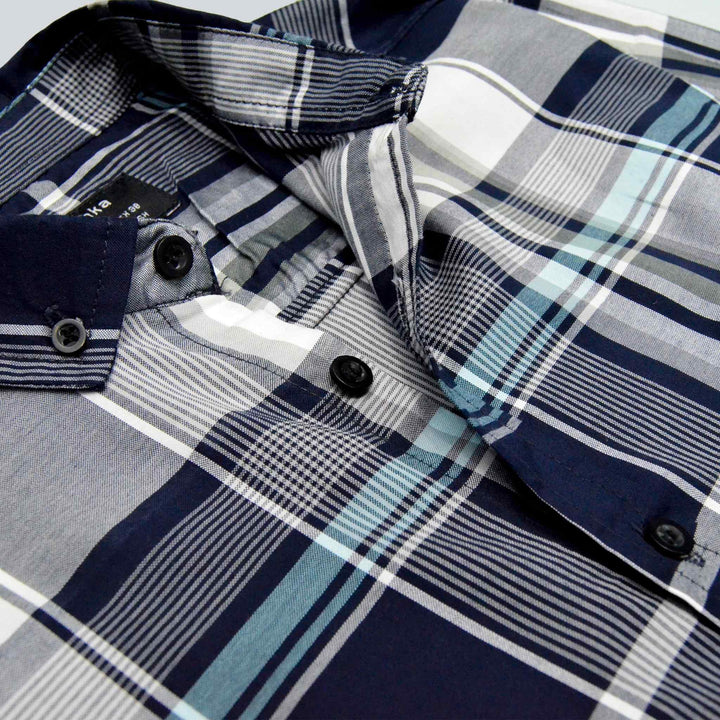 Blue and White Shirt - Check Casual Shirt for Men - IndusRobe