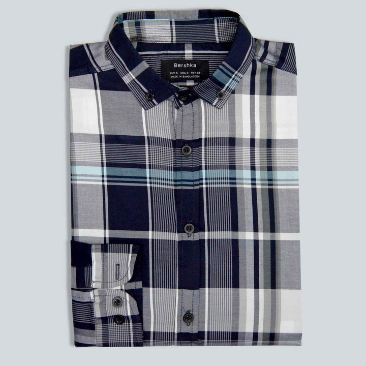 Blue and White Shirt - Check Casual Shirt for Men - IndusRobe