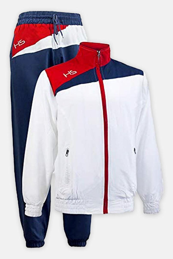 White with Red & Blue Panel Track Suit for Men - IndusRobe