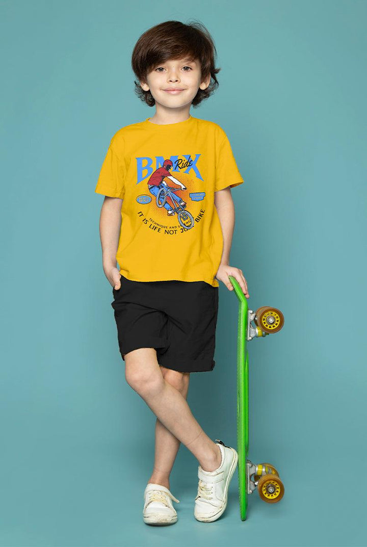 Yellow T-Shirt for Boys with BMX Ride Print