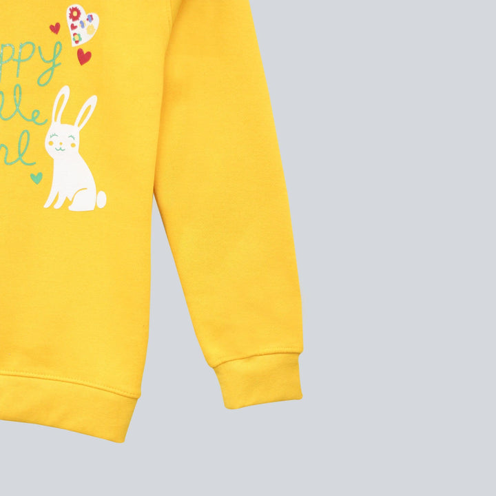 Yellow with Happy Little Girl Print Sweatshirt for Girls (Fleece)