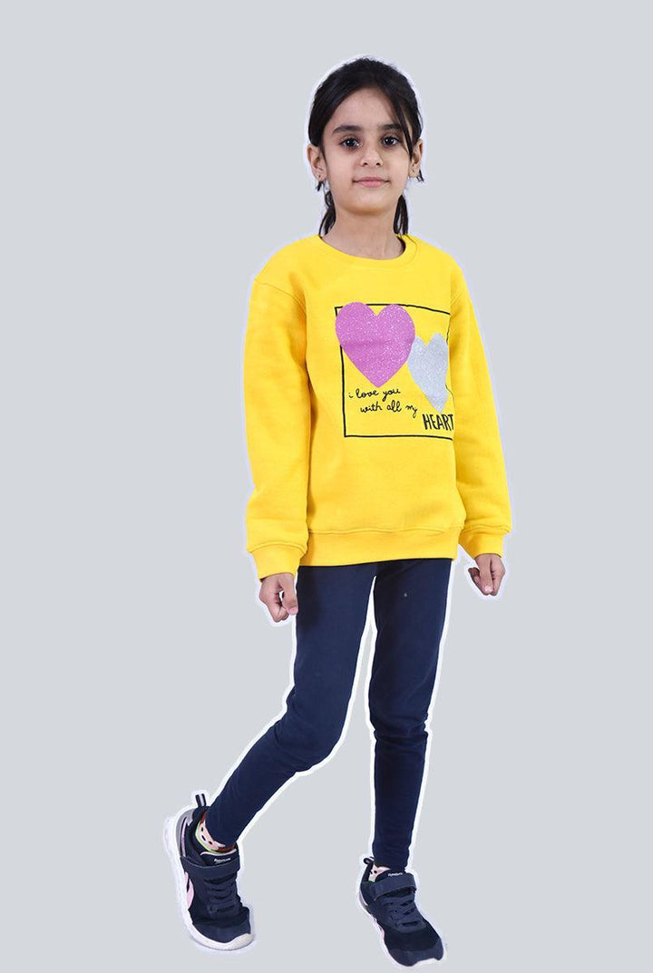 Yellow Printed Sweatshirt for Girls (Fleece) - IndusRobe