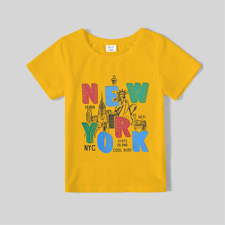 Yellow T-Shirt for Boys with New York Print - IndusRobe