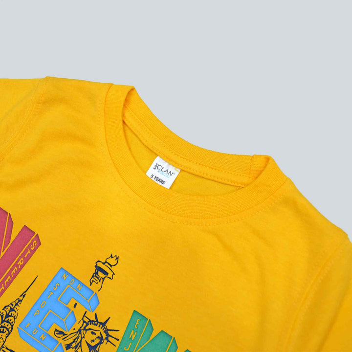 Yellow T-Shirt for Boys with New York Print - IndusRobe