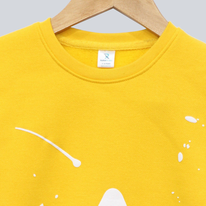 Yellow With Star Print Sweatshirt for Girls (Fleece)