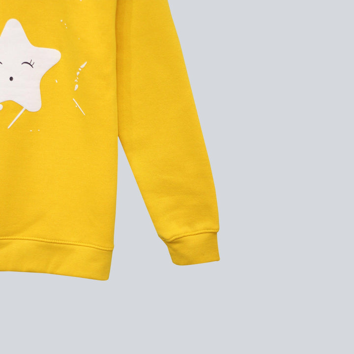 Yellow With Star Print Sweatshirt for Girls (Fleece)