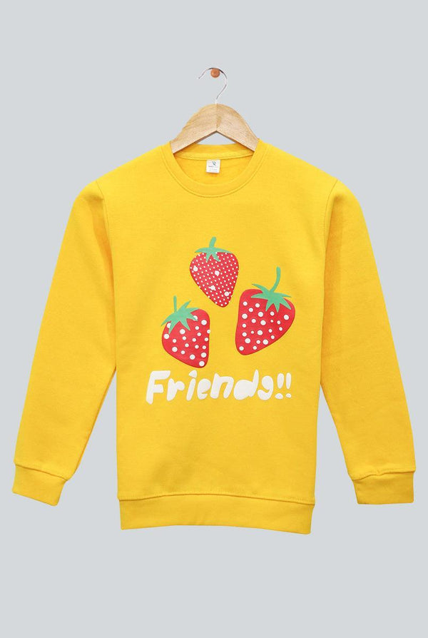 Yellow with Strawberry Print Sweatshirt for Girls