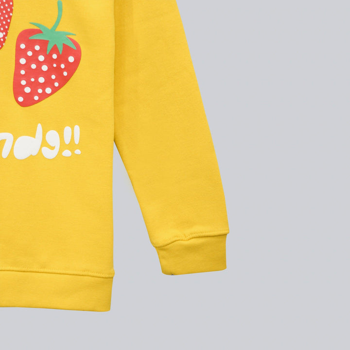 Yellow with Strawberry Print Sweatshirt for Girls (Fleece)