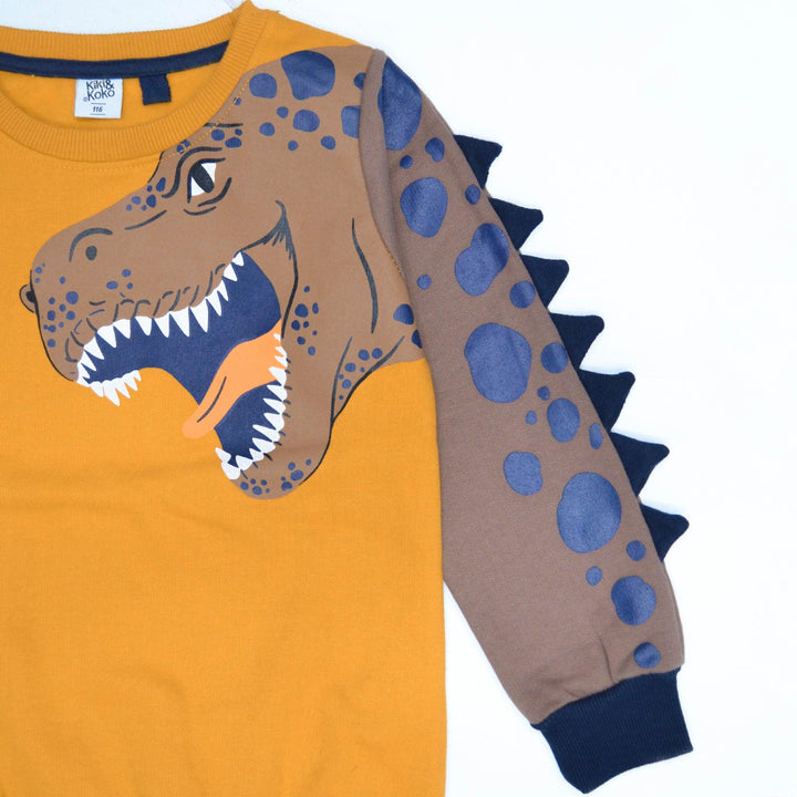 Yellow Sweatshirt for Boys with Dinosaur Print (Fleece) - IndusRobe