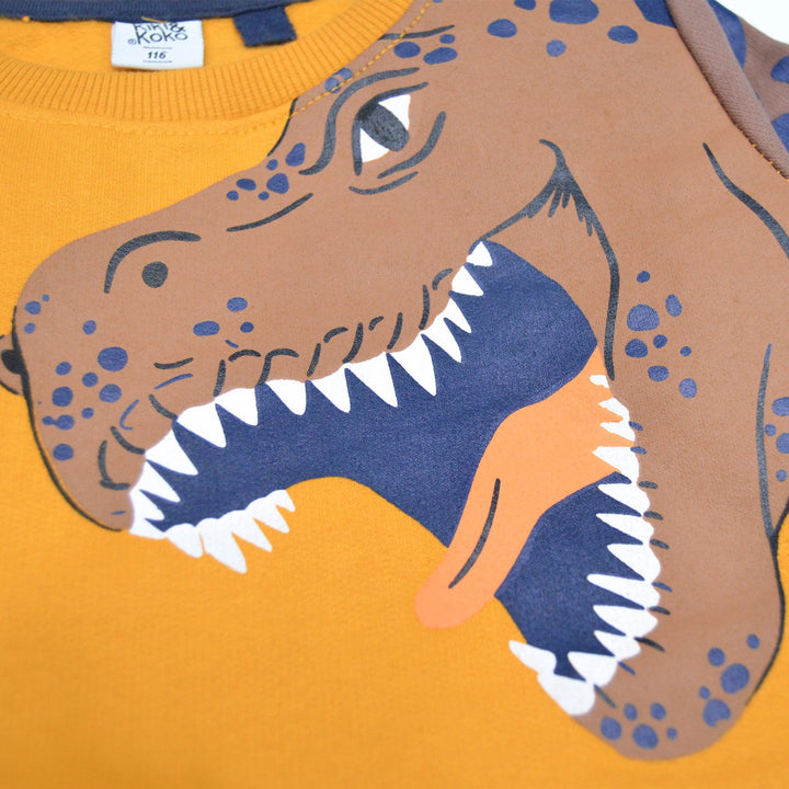 Yellow Sweatshirt for Boys with Dinosaur Print (Fleece) - IndusRobe