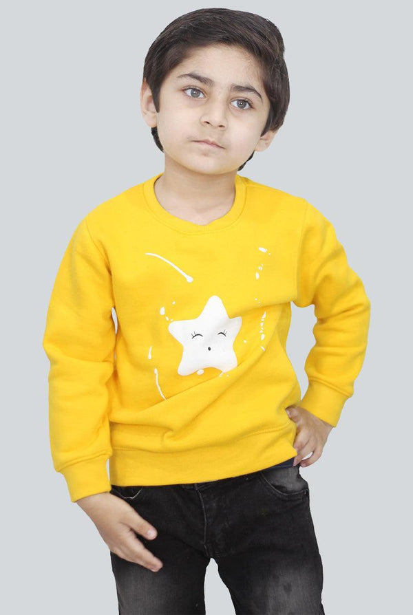 Yellow With Star Print Sweatshirt for Boys (Fleece)